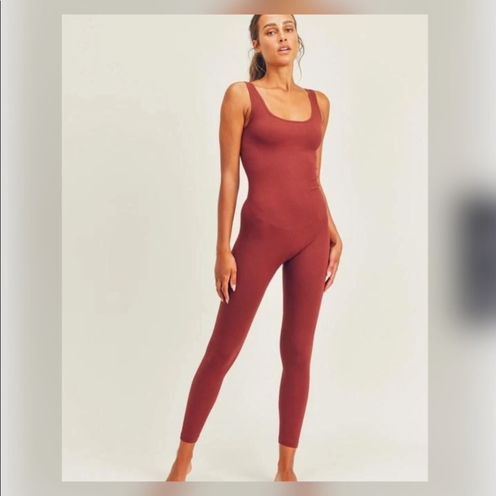 New Ribbed Jumpsuit Catsuit Bodysuit Spiced Red Apple - Picture 4 of 14